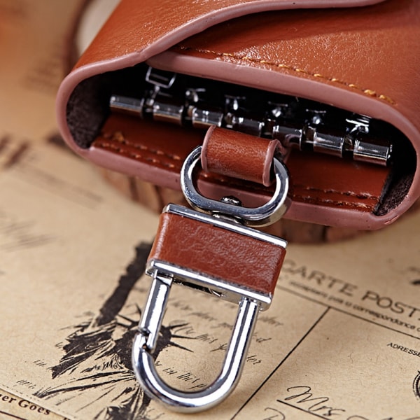 Nyckelhållare i läder (brun), plånbok, nyckelhållare i läder, läder k