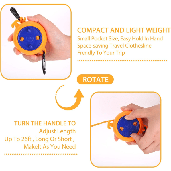 Udtrækkelig Tørresnor, 8M Bærbar Udvidelig Vasketøjssnor, Cam