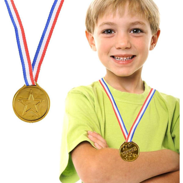 12 stk. solstråle olympiske medaljer, guld plastikmedaljer,