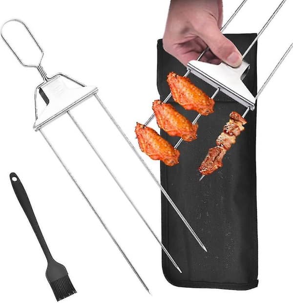 3-vejs grillspyd, 3-tandede spyd i rustfrit stål til grillning