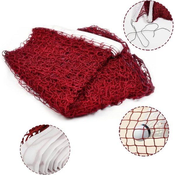 Foldbar Badminton Net, Bærbar Badminton Net, 610 x 76 cm Volleyball Net, Justerbar Foldbar og Holdbar Udendørs Badminton Net til Indendørs eller Udendørs Sport (Vinrød)