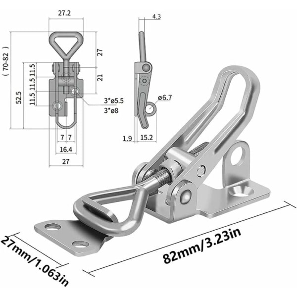 Metalljärnsgångjärnslås, 2 stycken, metallgångjärnslås, hävstängning,
