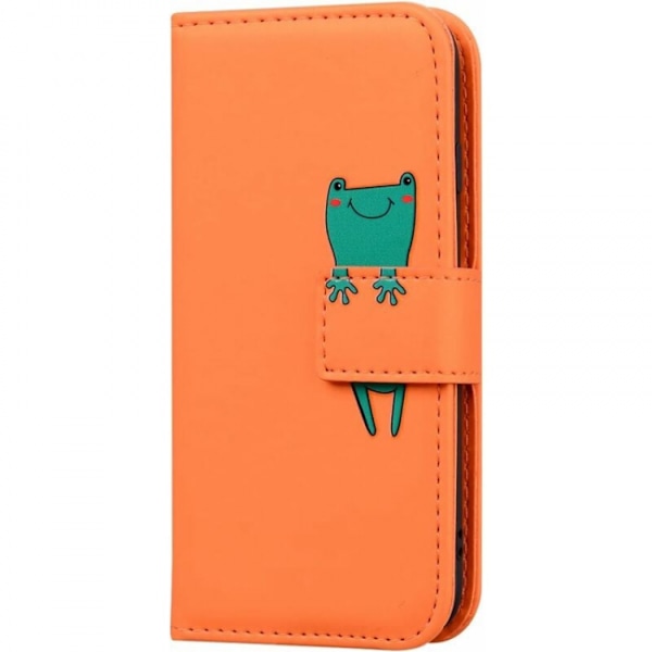 Fodral till iPhone 11 (orange) med tecknat djur, söt hopfällbart stativ