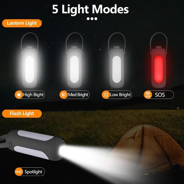 Sort LED Camping Lanterne 10000 mAh, Multifunktionel Campinglampe