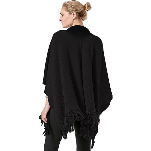 1 kpl Poncho Shawl (Musta) Naiset Talvi Elegantti Neuletakki Capen Pock