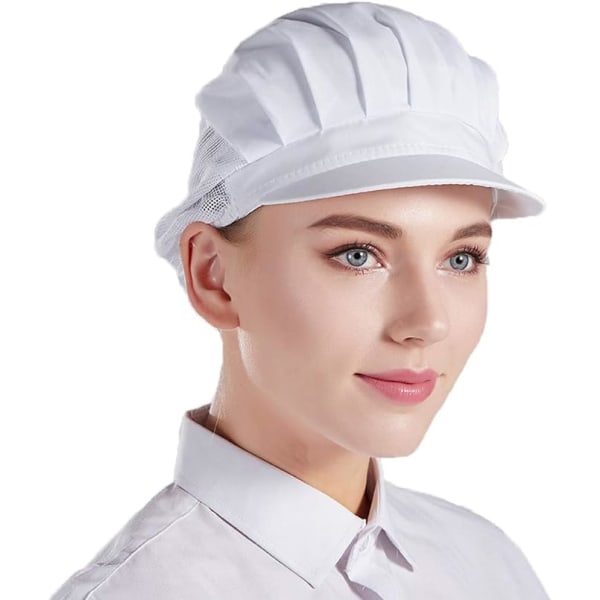 Sett med 3 hvite kokkehatter med unisex-kjøkkenhatter i mesh til jobb