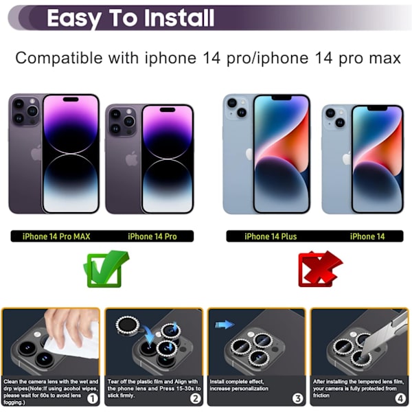 Takakameran suojus mustalle iPhone 14 Prolle/14 Pro Maxille