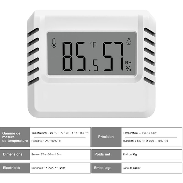 Digitalt hygrometer termometer, 2 stk. mini romtermometer, stort