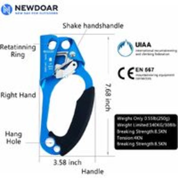 Handklättring Ascender Trä Arborist Rappelling Utrustning Repklämma för 812MM Rep