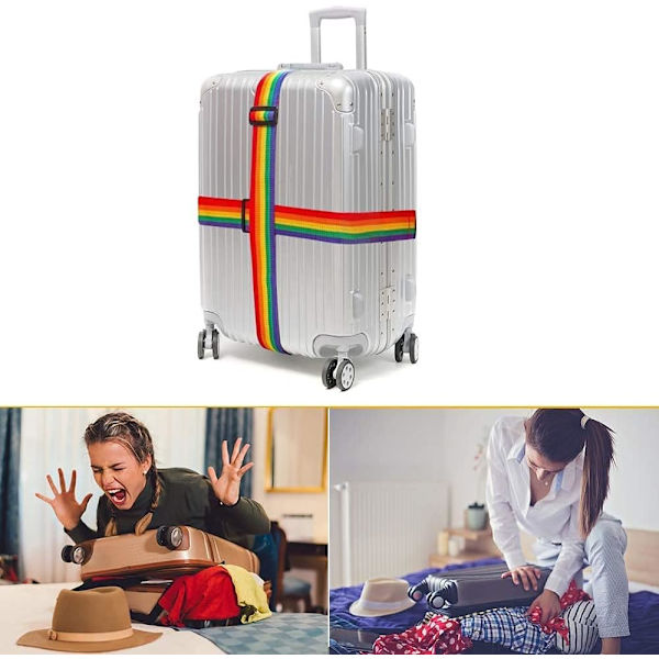 6 stk. farverige bagagestropper, justerbar bagagestrop, til at lukke kufferten under rejsen og markere bagage, til kuffertsikkerhedsstropper