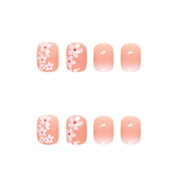 Blomster Press On Nails Korta Rosa Körsbärsblommor Lösnaglar