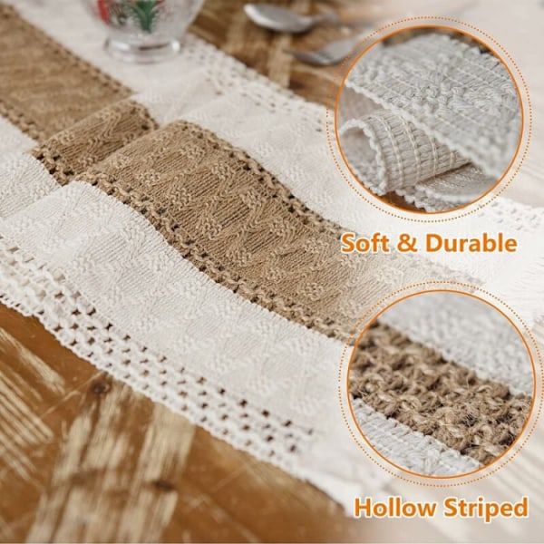 30 x 180 cm Makramé bomullslinned bordløper Burlap bordløper
