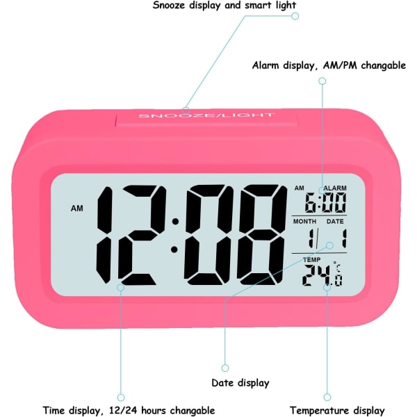 (Rose Red) LCD Digital Väckarklocka, Smart Digital Väckarklocka med