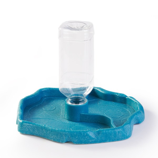 Blå bærbar vanndispenser med plastskål drikker for repti
