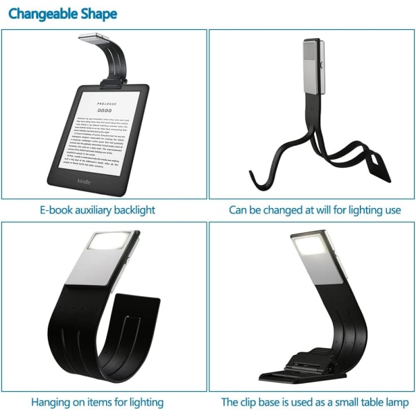 (Sort) LED-lys USB-læselampe, 3-farvet læselampe til læsning i sengen med øjenbeskyttelse Clip LED-læserlampe Natlygte Læselampe til læsning i sengen