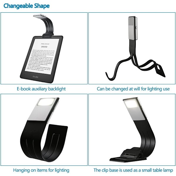 (Svart) LED-lys USB-leselampe, 3-farget leselampe for lesing i sengen med øyebeskyttelse Klips LED-leselampe Nattlykt Leselampe for lesing i sengen