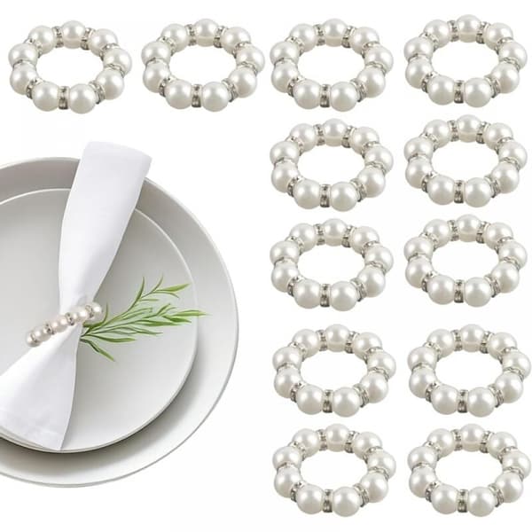 (Vit Pärla, 12 st) Servettringar, Servettringar, Servettringar, Silver Servet
