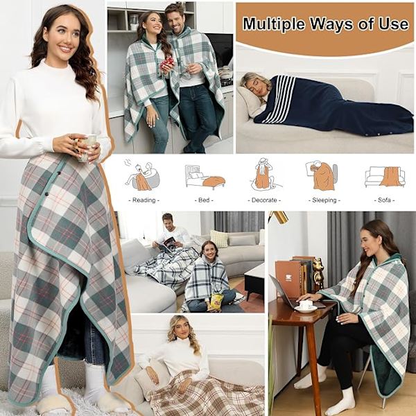 1 st kvinnors fleece poncho rutig fleece sjal cape (Pliad grön)