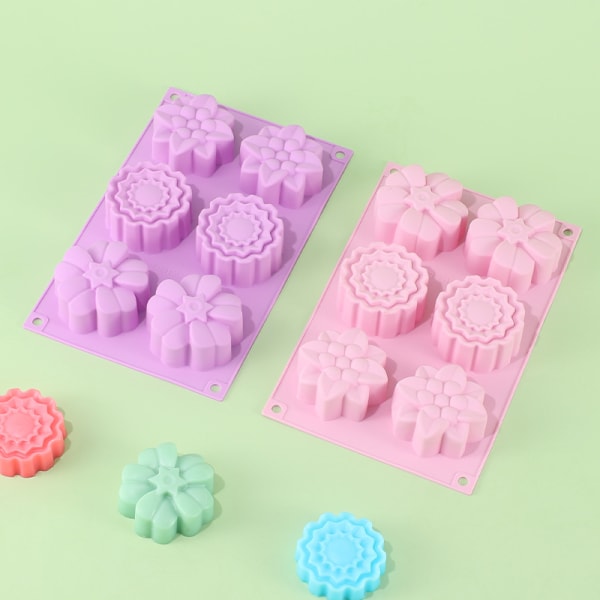 Set of 4 silicone cake molds - 6 flowers per mold - For making ic