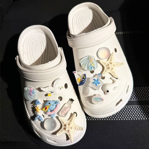 15 stk havskjellstjerner Skotilbehør til Croc Charms for tee