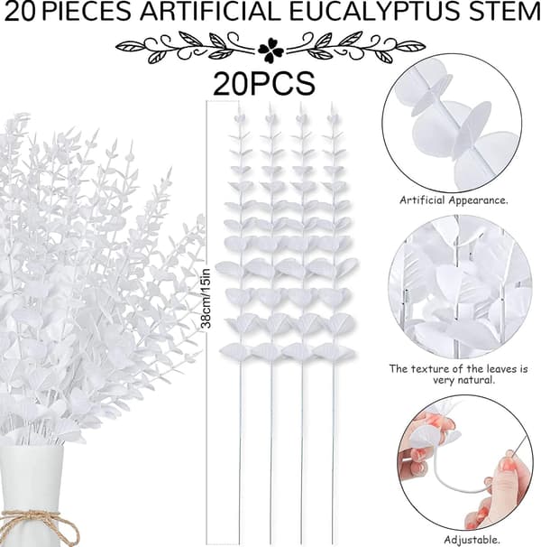20 stk kunstige eukalyptusgrener falske kunstige eukalyptus B