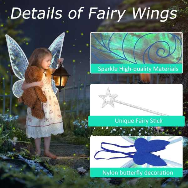 Fe vingar för vuxna, blå älvklänning för kvinnor, älvvingar för vuxna, Winx älvvingar för vuxna till Halloween, födelsedag, jul, temafest