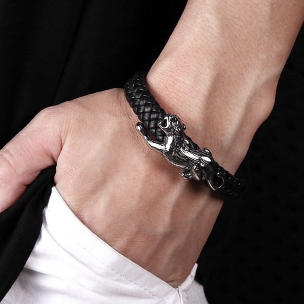 1 st handgjord flätad armband i äkta läder med leopard/puma