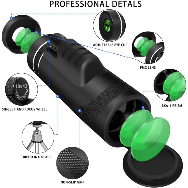 Monokulær Teleskop med Stativ, 12x50 HD Zoom Teleskop, Velegnet