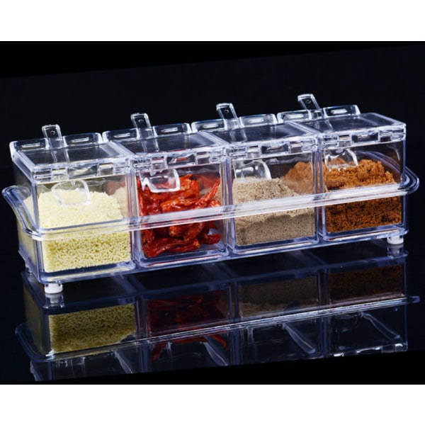 Seasoning Box, Spice Jars 4 in 1 Condiment Storage Container with