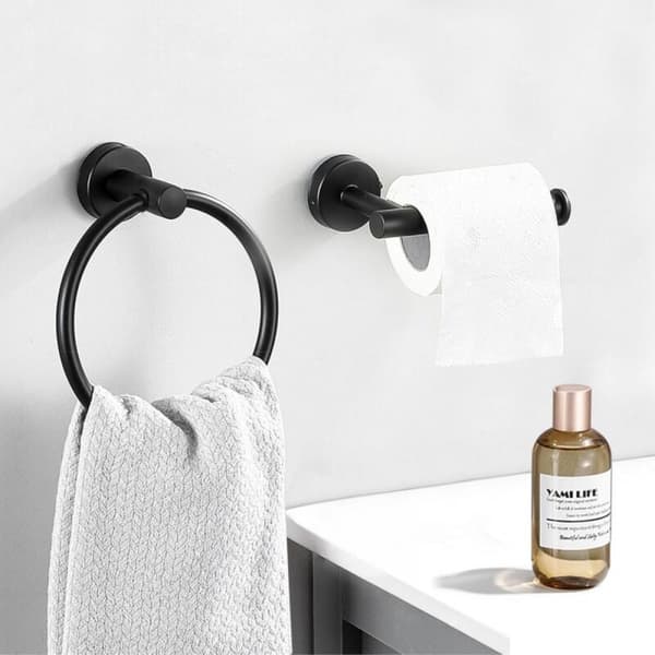 Toiletpapirholder og håndklædeholder, 2 badeværelsestilbehør mat sort stål