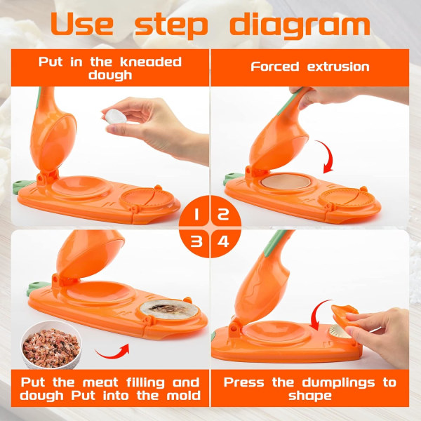 2 i 1 Dumpling Maker - Orange, Tortillapresse, Mini Kjøkken Gadget for å Lage Dumplings