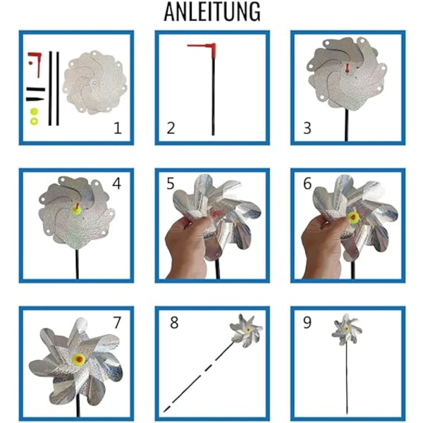 Fuglevindmølle, 8 stykker anti-fugl vindmølle, reflekterende fuglerepellent