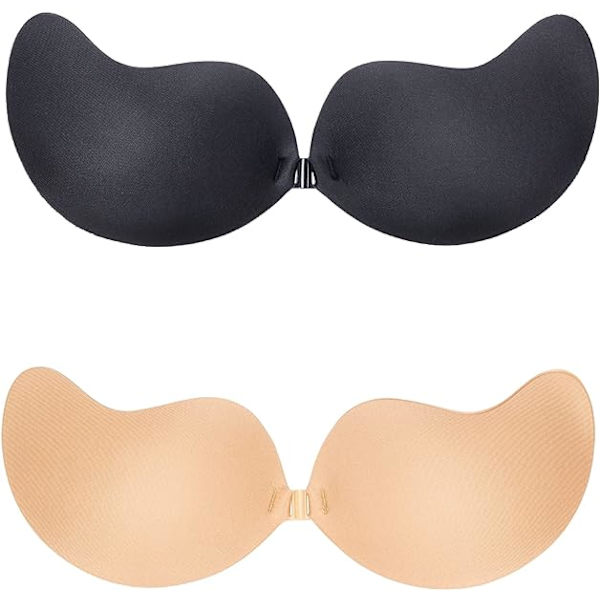 2 par (svart + hudfarge, B-cup) usynlig push-up limte bh,