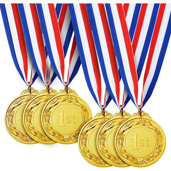 Gullmedaljer for vinnere, sett med 6 førsteplass olympiske medaljer for