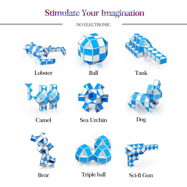 1 pakke (blå) magisk slange med 72 blokker, magisk slangekube-vri