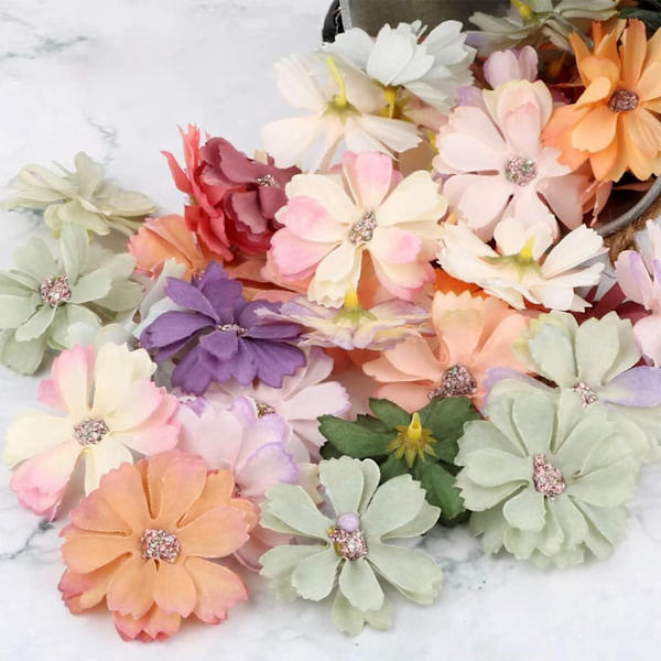 Flerfarget kunstig tusenfryd blomsterhoder 50 stk (tilfeldig farge) Min