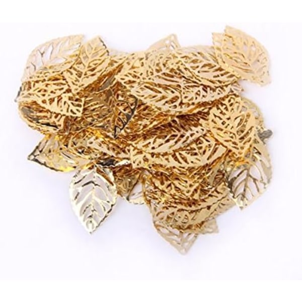 100pcs Alloy Drilled Tree Leaves for DIY Crafts Gold