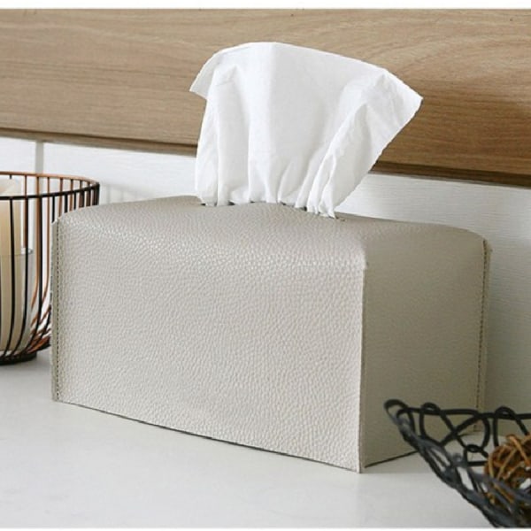 White Tissue Box Set, PU Leather, Rectangular Bathroom Storage Ho