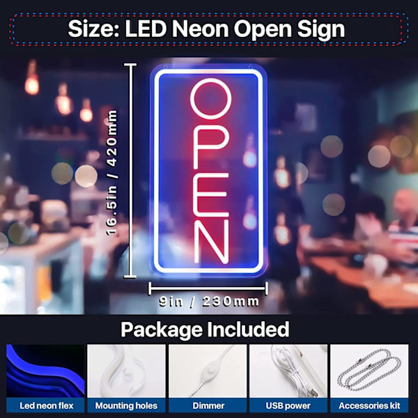 LED Open Neon Bokstav Veggkunst Åpen Lys Skilt USB Dimbar Neon L