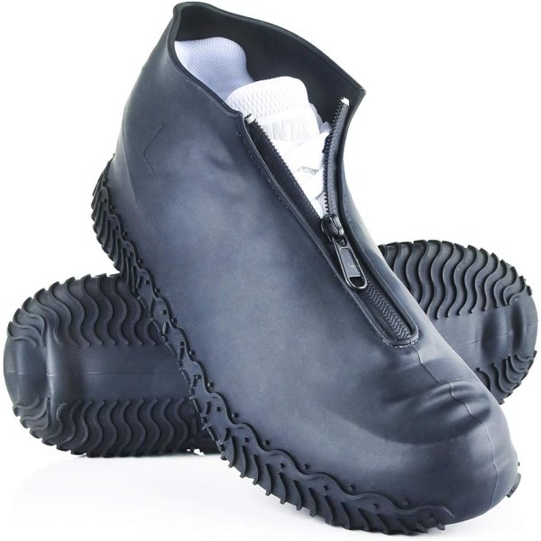 Uudelleenkäytettävät silikonisuojat, vedenpitävät kengänsuojat - mustat liukumattomalla Re