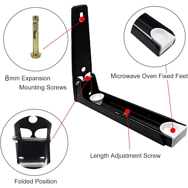2 stk mikrobølgeovn veggbrakett, rustfritt stål mikrobølgeovn brakett