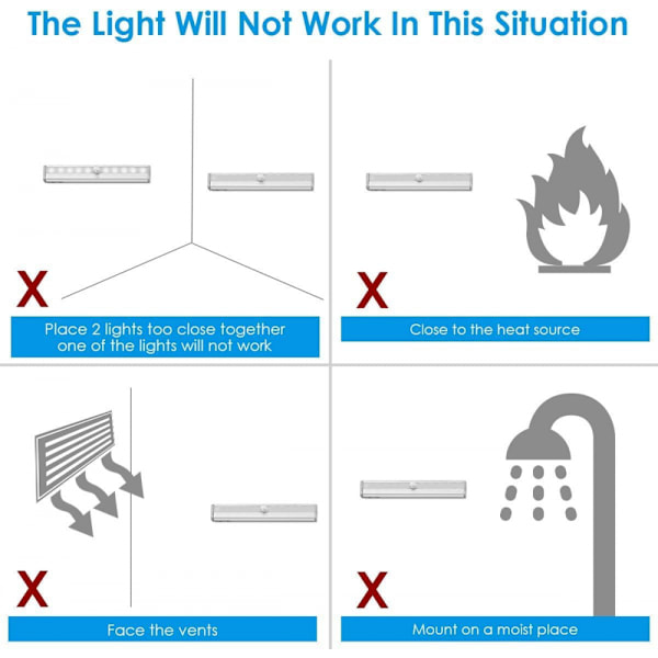 3-pak LED bevægelsessensorlys til indendørs skab - 10 LED'er trådløs