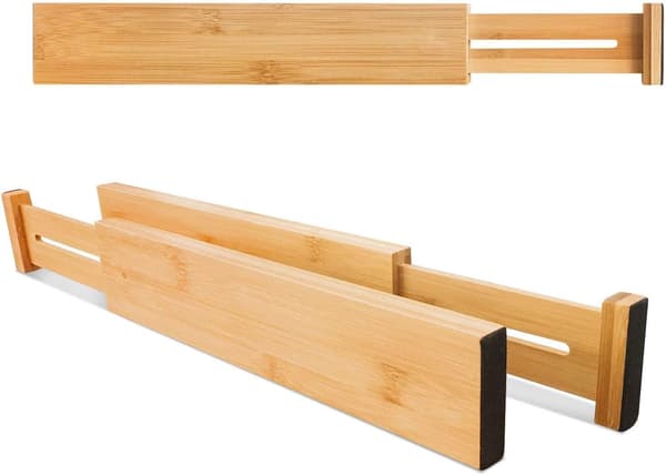 Justerbara lådindelare i bambu för kök (4-pack)