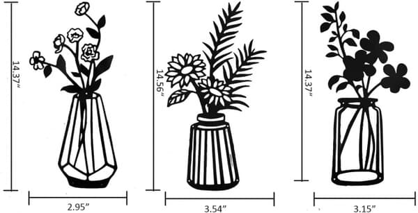 3 st metallblommor väggdekor, metallvas blomväggsskulptur, W