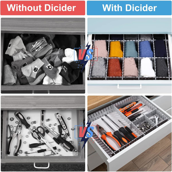 Drawer Organizer, (Gray) 24 Pieces Drawer Dividers, Adjustable, D