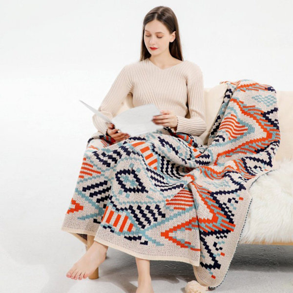 (Liten diamantform, 130X170CM) Bohemian stil filt, bohemisk