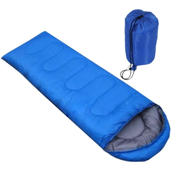 Blå - vanntett rektangulær sovepose med kompresjonssekk,
