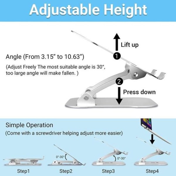 Justerbart laptopstativ halkfritt PC-stativ i aluminiumlegering Ventila