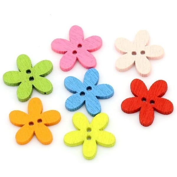 200pcs Colorful Flower Wooden Buttons Flat Bottom Sewing Craft Sc