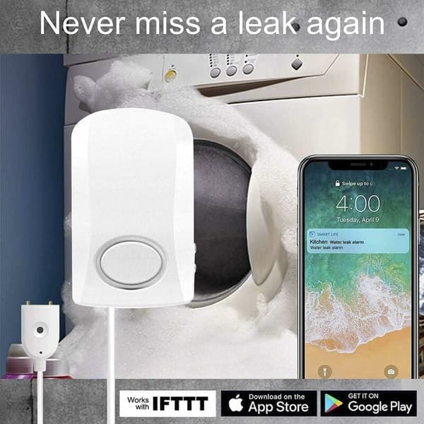 Wi-Fi vannlekkasjesensor, 130dB smart flomsensor, vannvarsler